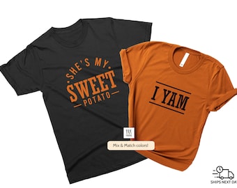 She's My Sweet Potato & I Yam, Matching Fall T-shirts for couples, Thanksgiving gift for Him, Couple loungewear, October Anniversary Gift
