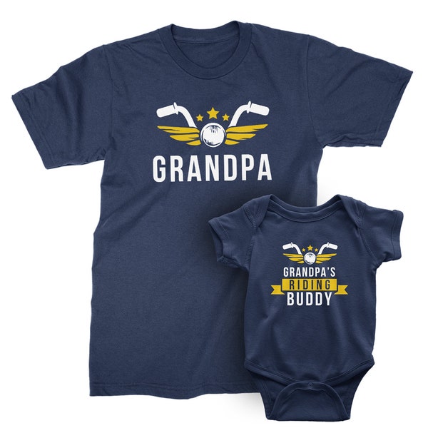 Grandpa and Grandpa's riding buddy. Matching Grandpa, Grandson, Granddaughter and Baby motorcycle shirts set. Father's day gift for Grandpa