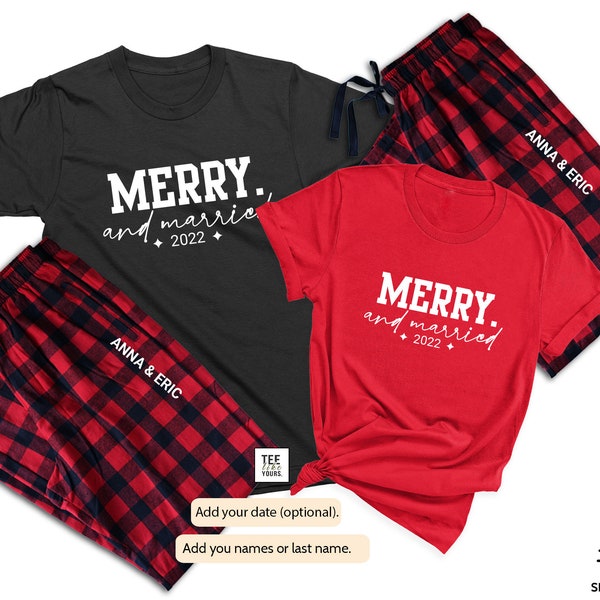 Merry & Married Couple Christmas Pajamas | Personalized Couple Matching Pajamas | Holiday Pajamas for Husband, Wife| Newlywed Christmas Gift