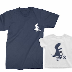 Father and Son matching shirts. Father's Day gift for Father and Baby. Matching Dinosaurs riding a bike shirt Set. Father Son matching tees. image 4