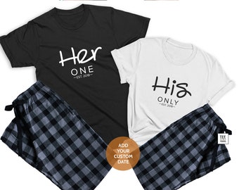 His Only & Her One Couple Matching Pajamas | Honeymoon Outfit | Wedding Anniversary | Husband Wife Valentines gift for Him / Her