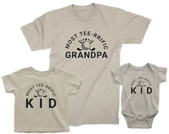 Most Tee-Rrific Grandpa & Kid matching t-shirts. Golf Gift for Grandpa. Grandpa and Grandkids gift. Father's Day gift from grandkids.