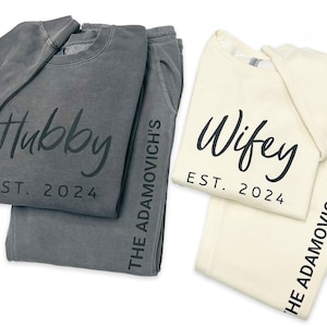 Wifey & Hubby Couple Matching Sweatsuits, Custom Sweatshirt and Sweatpants Set, Sweatshirt and Joggers, Sweatsuit Sets for newlyweds - PG