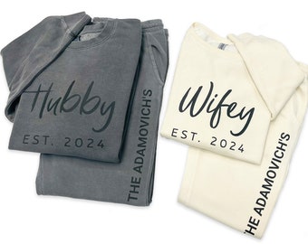Wifey & Hubby Couple Matching Sweatsuits, Custom Sweatshirt and Sweatpants Set, Sweatshirt and Joggers, Sweatsuit Sets for newlyweds - PG