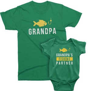 Grandpa and Grandpa's Fishing Partner. Matching t-shirts for Grandpa and grandson/granddaughter. Father's Day / Birthday gift for Grandpa Kelly Green