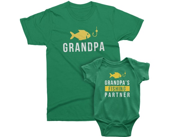Grandpa & Grandpa's Fishing Partner - Matching T-Shirt Set for Grandpa and Grandson and Granddaughter. Fathers Day Gift for Grandpa