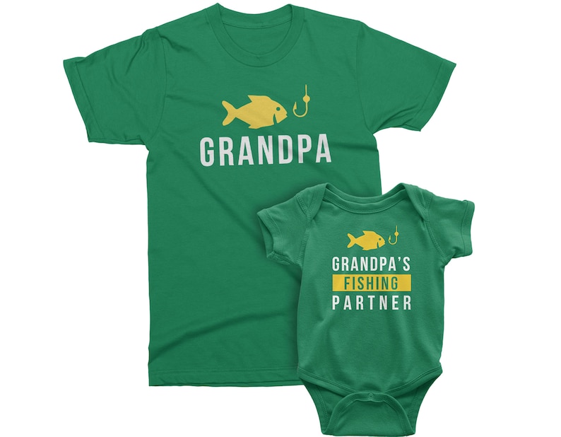 Grandpa and Grandpa's Fishing Partner. Matching t-shirts for Grandpa and grandson/granddaughter. Father's Day / Birthday gift for Grandpa Kelly Green