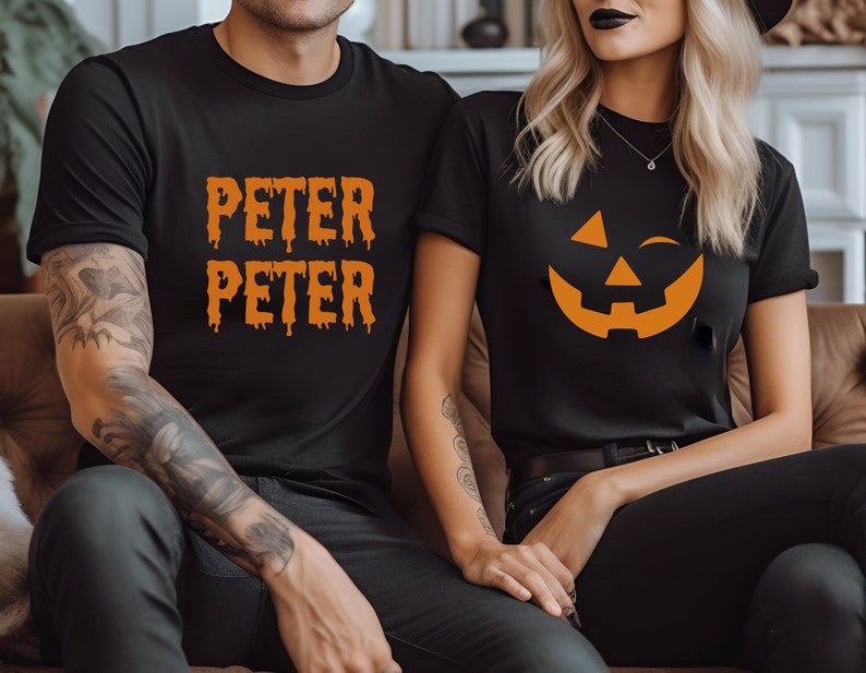 Peter Peter Pumpkin Eater. Halloween Matching Shirts, Halloween Couple Gift, Couple Halloween tees. Pumpkin couple outfit. Fall shirts image 1