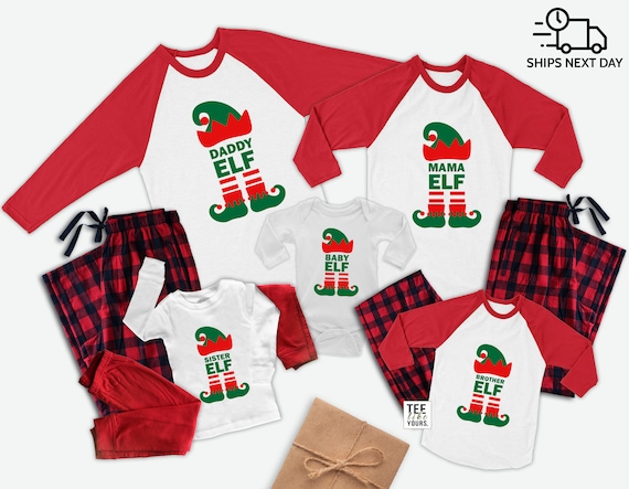 Christmas Elf Family Matching Pajama Sets Holiday Pjs for Mom, Dad, Baby,  Brother and Sister Raglan Jammie Shirts & Buffalo Plaid Pants - Etsy UK