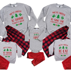 Most Likely to - Matching Family Christmas Outfit, Matching Sweatshirts & Pants for Mom Dad and Baby, Holiday outfit for whole family. R/B