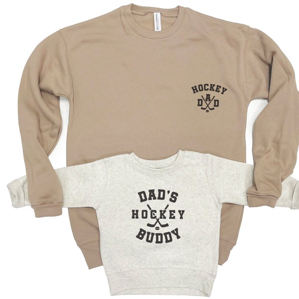 Hockey Dad & Dad's Hockey Buddy. Matching father and son/daughter sweatshirts. Dad Sweater. New Dad gift, Father's Day gift. Tan Natural