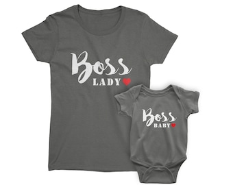 Mother and Daughter Matching Shirts. Boss Lady and Boss Baby Matching Set is a great gift for Mother's day. Birthday Gift for Mommy and Me