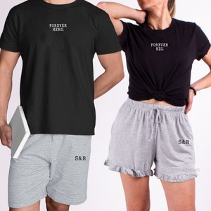 Forever His & Hers with Initials on shorts, Couple Matching Pajamas, Couple Honeymoon Outfit, Custom Husband and Wife Gift | Gr.Ruffle