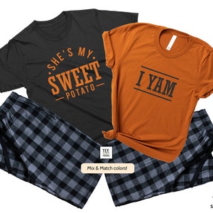She&#39;s My Sweet Potato & I Yam, Matching Fall Pajamas for couples, Thanksgiving gift for Him, Couple loungewear, October Anniversary Gift