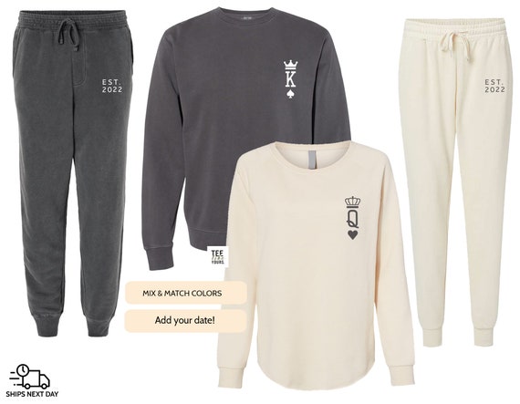 Personalized King Queen Couple Matching Set Print on Sweatshirt and Sweatpants Set Wife and Husband Set Joggers Gift for Couples Etsy UK