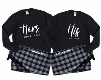 His & Hers - Couple Matching Pajamas, Personalized Anniversary Gift, Gift for husband, Husband Wife Valentines Day gift, Boyfriend Gift GB22
