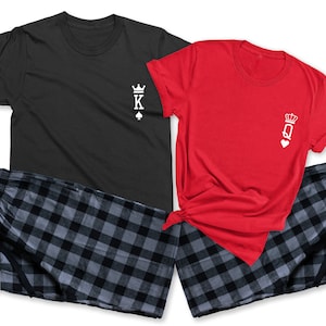 King & Queen Couple Matching Pajamas. Gift for him. Boyfriend gift. Newlyweds Gift. King of Spades and Queen of Heart Shirt. Sold Separately