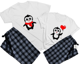Penguins Couple Valentine's Day Matching Pajamas | Cute Honeymoon Holiday Outfit |  Family Christmas PJs  for Her and Him | CH/B PANTS