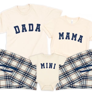 Family Matching Pajamas and Bodysuit. New Mom Dad and Baby Loungewear. Baby Shower Gift. New mom gift. Mama Dada Mini Hospital Outfit.