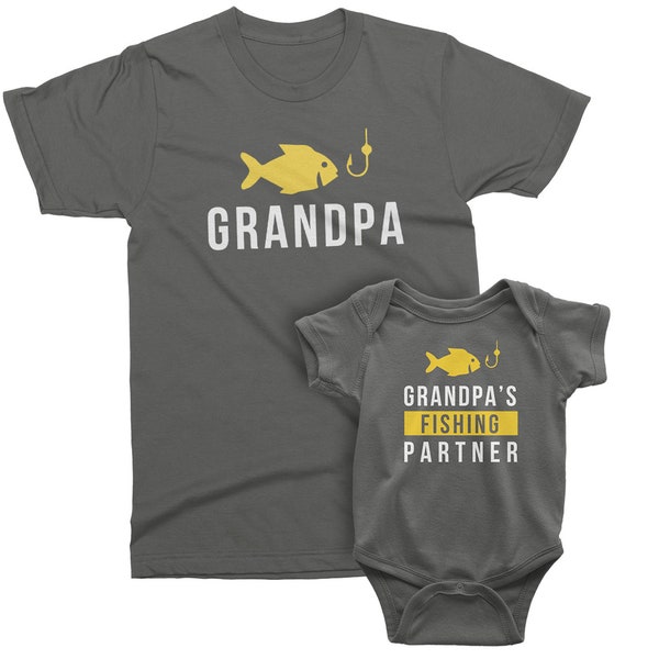 Grandpa & Grandpa’s Fishing Partner - Matching t-shirt set for Grandpa and Grandson and Granddaughter. Fathers day gift for Grandpa