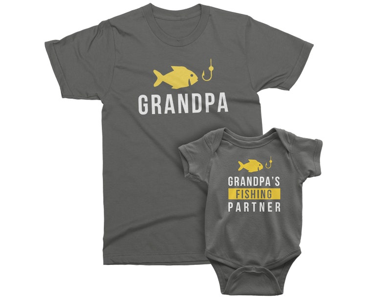 Grandpa and Grandpa's Fishing Partner. Matching t-shirts for Grandpa and grandson/granddaughter. Father's Day / Birthday gift for Grandpa Asphalt