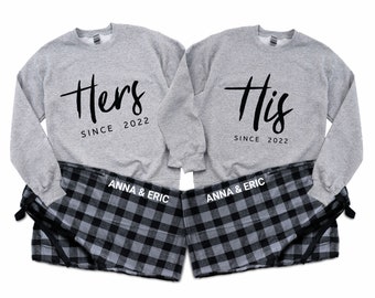 Personalized Couple Pajamas - His & Hers Pjs Matching Anniversary Gift