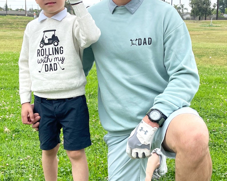 Dad and Rolling with my Dad, Matching father and son/daughter sweatshirts, Golf Dad Sweater. New Dad gift, Father's Day gift Sage Natural image 4