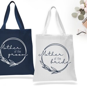 Parents Wedding Gift Tote Bags – Personalized Mother of the Bride & Mother of the Groom Canvas Tote – Wedding Day Keepsake Gift image 5