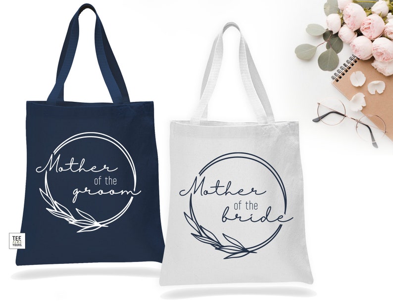 Parents Wedding Gift Tote Bags – Personalized Mother of the Bride & Mother of the Groom Canvas Tote – Wedding Day Keepsake Gift image 5