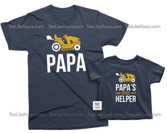 Papa & Papa's little helper. Riding Lawn Mower - Matching T-Shirts Set for Grandpa and Grandson, Granddaughter, Grandchild. Grandpa Gift