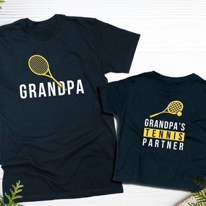 Grandpa and Grandpa&#39;s tennis partner! Papa little Buddy Graphic Matching T-shirts Family outfit Funny Birthday gift Personalized Custom Name