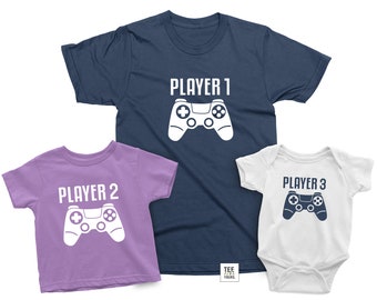 Player 1 2 3 Matching Gamer Shirt Set: Father Son Daughter