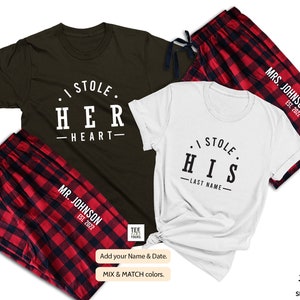 I stole her heart - Couples Christmas Pajamas, Matching Christmas Pajamas, Custom Holiday Pajamas, Newlywed Christmas Pajamas, Xmas Pjs