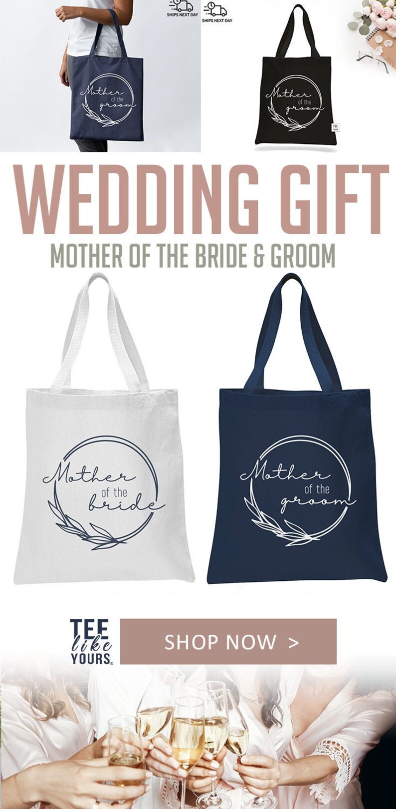 Parents Wedding Gift Tote Bags – Personalized Mother of the Bride & Mother of the Groom Canvas Tote – Wedding Day Keepsake Gift image 4
