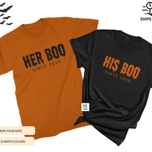 Her Boo & His Boo,  Couple Halloween shirts, Halloween Couples Costumes, Trick or Treat Shirts, Halloween Couple Outfit, Fall couple shirts