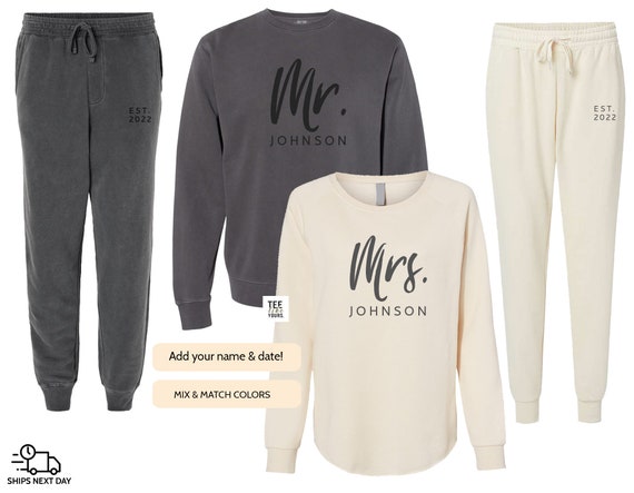 Mr. & Mrs. Couple Matching Sweatsuits for Newlyweds, Custom Sweatshirt and  Sweatpants Set. Wedding Reception Outfit for Husband and Wife.. -   Israel