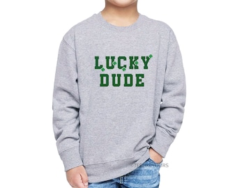 Lucky Dude St Patrick Child Sweater. Toddler St Patricks Day Graphic Sweatshirt. St Patricks Day Sweater. St Patty's Sweater for Kids.