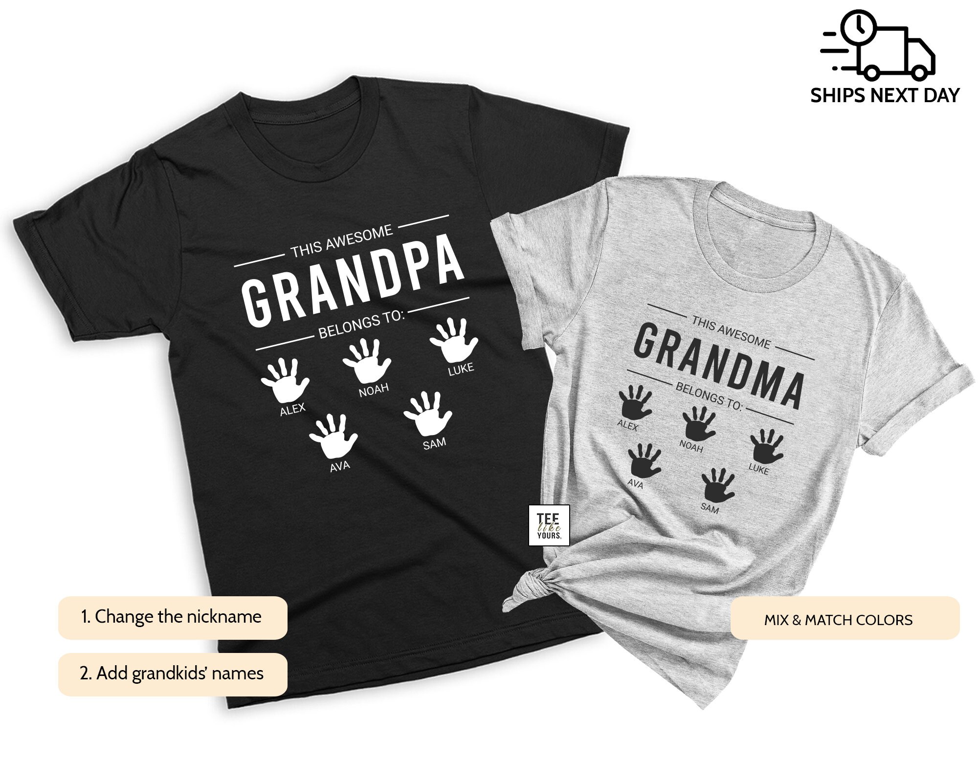 Personalized Grandparents T-shirt With Grandkids Names, T-shirt  