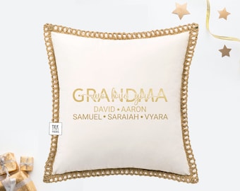 Personalized Grandma Pillow Cover: Velvet Farmhouse Decor with Grandkids Names