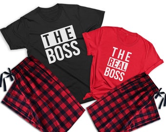 The Boss & The Real Boss - Matching Couple Pajamas, Gift for Newlyweds, Valentine's day, Gift for husband, Gift for boyfriend | R/B Pants