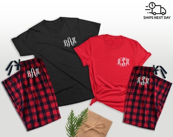 Monogrammed Matching Pajamas for Couple. Honeymoon Outfit. Anniversary Gift. Christmas Custom Pjs.