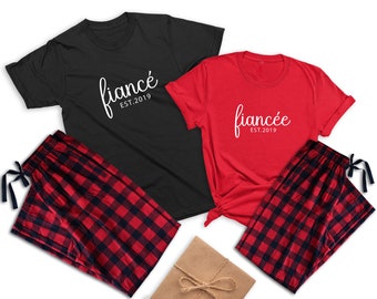 Fiancé & Fiancée Couple Christmas Pajamas, Matching Pajamas, Future Husband and Wife, Engagement Gift, Valentine's Day Gift, Sold Separately