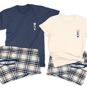 King and Queen shirts with Custom Initials. Personalized Couple Matching Pajamas.  King of Spades and Queen of Heart Couple Shirt - NN24