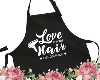 Love is in the hair | Fun hairdresser stylist beauty salon apron | Hair Stylist Personalized apron for work with custom name | Birthday Gift