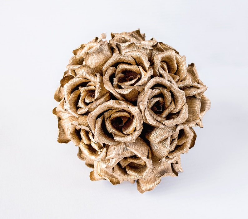Handmade Gold Rose bouquet crepe paper flower wedding Etsy