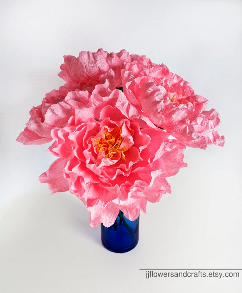Set of 4 Paper Peonies with stem bridesmaid bouquet Etsy