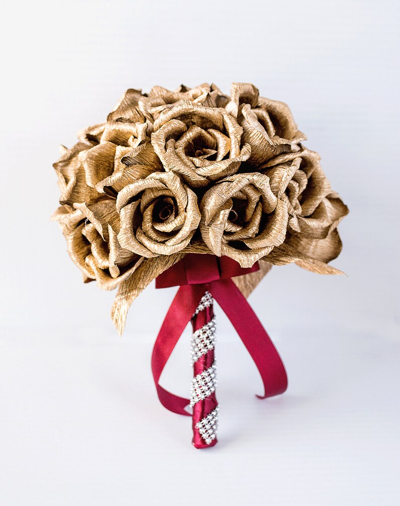 Handmade Gold Rose bouquet crepe paper flower wedding Etsy