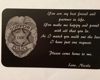 Engraved Wallet Card, Police Wallet Card, Personalized Card, Officer Gift, Laser Engraved, Wallet Insert Card, Policeman Gift, Handwritten