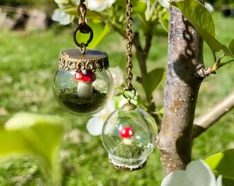 Naszyjnik z terrarium z grzybami klasy B: ozdoba Cottagecore