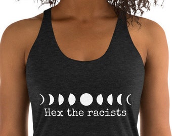 Koszulka z krótkim rękawem Hex the Racists Racerback Tank: Ubrania gotyckiej czarownicy, Koszulka z fazą księżyca